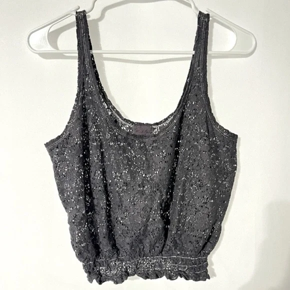 Black Poppy Boho Lace Crop Tank Top in Size Small - Picture 5 of 6